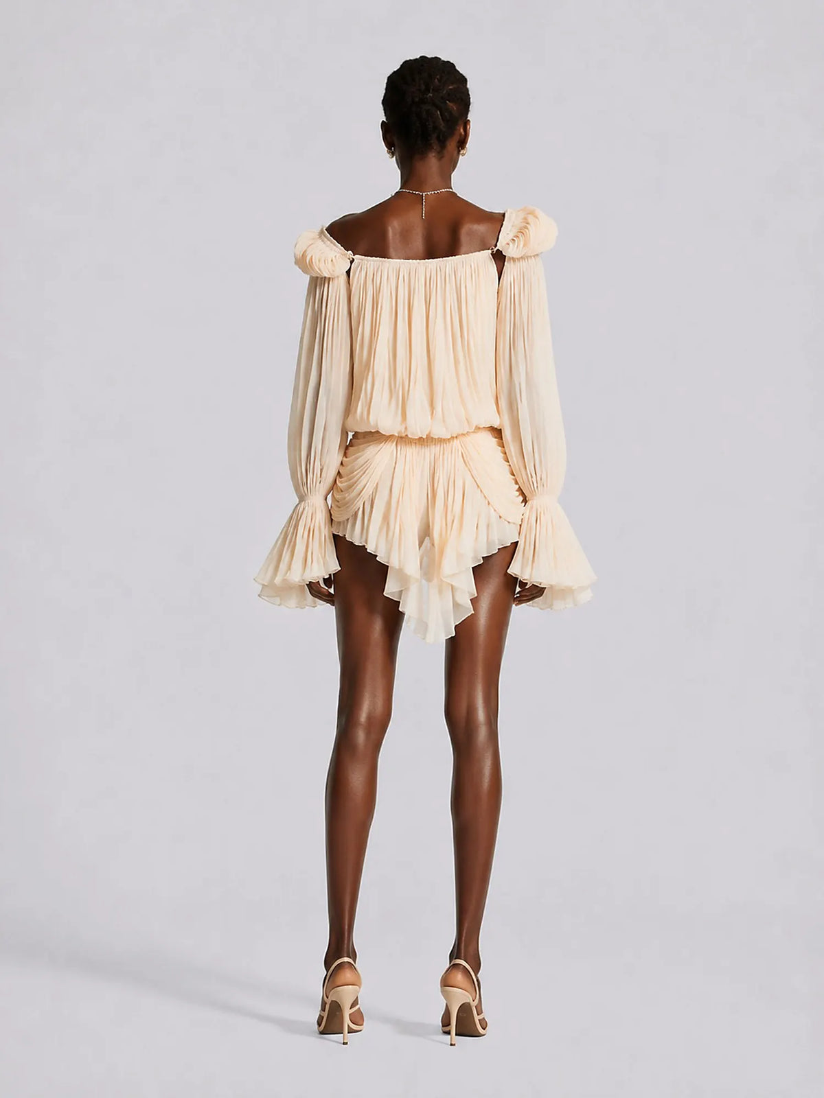 Zoe Neutrals Pleated Ruffled Mini Dress