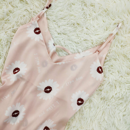 Summer Ice Silk Suit Sling Shorts Small Daisy Pajamas Lovely Fresh Sweet Two Sets Of Home Clothes Pajamas