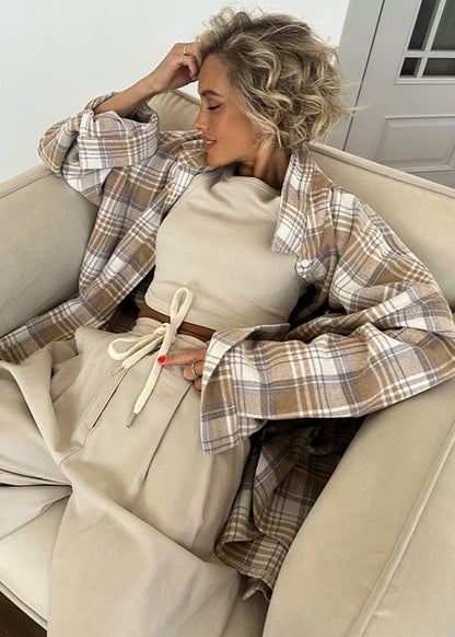 Woolen Plaid Shirt Retro Loose Fit Layering