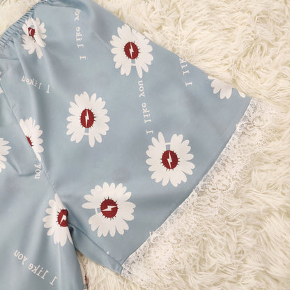 Summer Ice Silk Suit Sling Shorts Small Daisy Pajamas Lovely Fresh Sweet Two Sets Of Home Clothes Pajamas