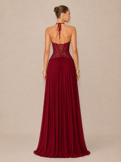 Kalina Ruched Halter-Neck Bodycon Maxi Dress