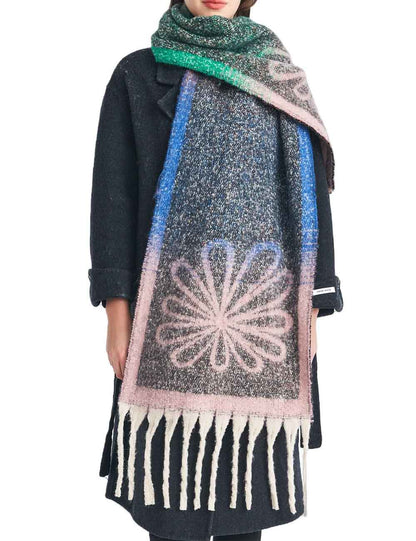 Winter Flower Print Long Shawl Warm Scarf