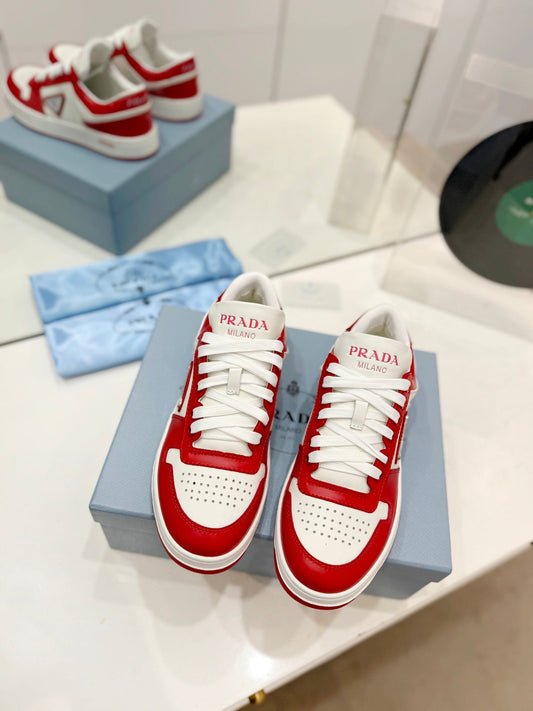 PRA DOWNTOWN NAPPA SNEAKERS WHITE AND RED CALFSKIN