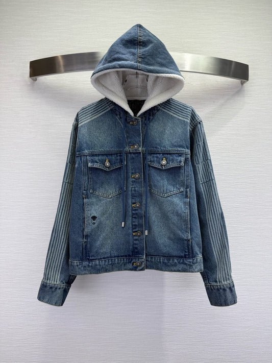 CD 25SS Polar Fleece Composite Denim Hooded Jacket Blue Cotton 306529