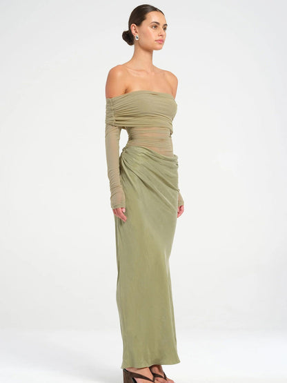 Ariadne Elegant & Sexy Off-Shoulder Sheer Mesh Maxi Dress