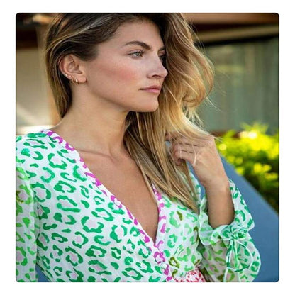 Stylish V-Neck Long-Sleeved Print Beach Dress
