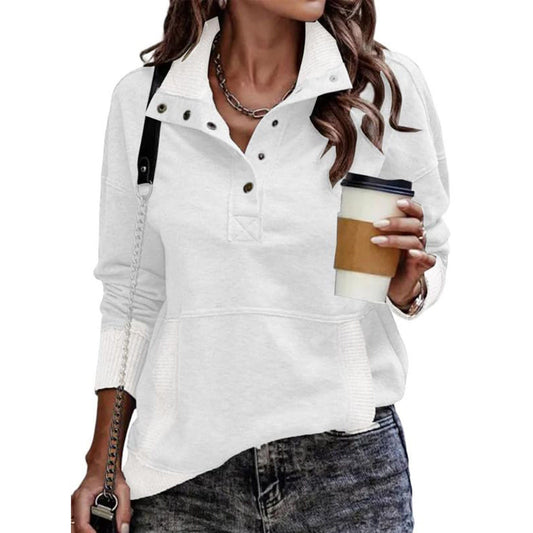 Solid Color Pocket Long Sleeve Button Up Hoodie