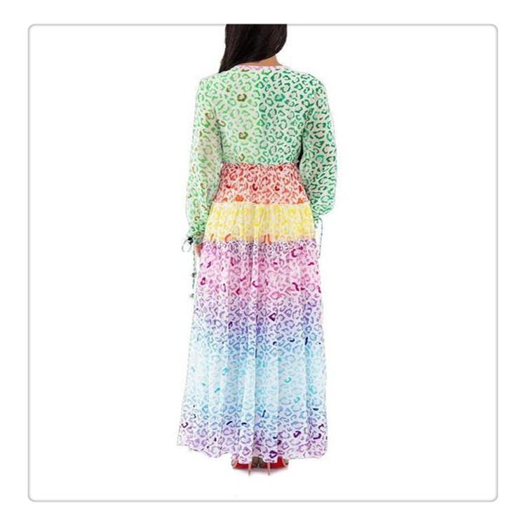 Stylish V-Neck Long-Sleeved Print Beach Dress