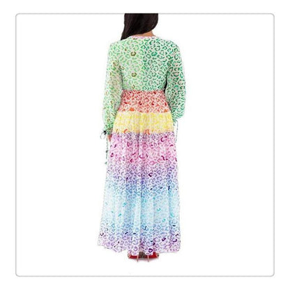 Stylish V-Neck Long-Sleeved Print Beach Dress