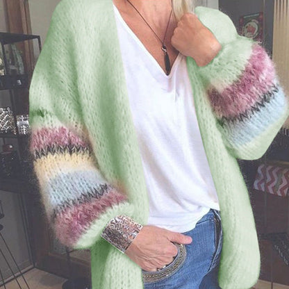 Striped Mohair Sweater Women'S Autumn And Winter Knit Cardigan
