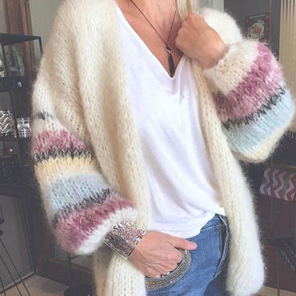 Striped Mohair Sweater Women'S Autumn And Winter Knit Cardigan
