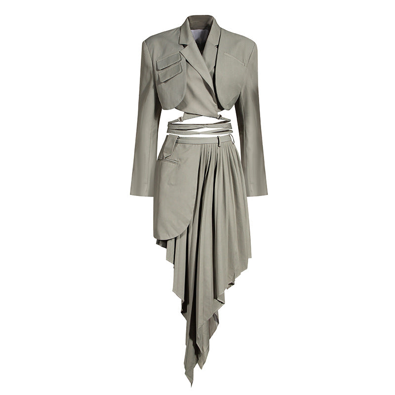 Women'S Asymmetrical Mini Skirt Suit Set Trendy Polyester