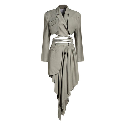 Women'S Asymmetrical Mini Skirt Suit Set Trendy Polyester
