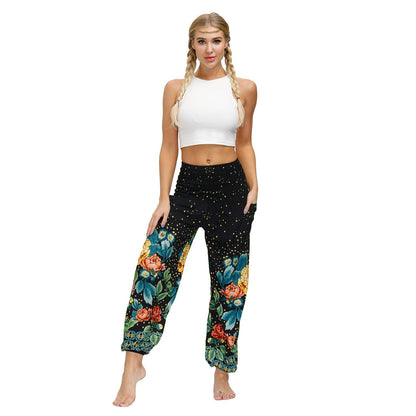 Bohemian New Floral Digital Printing Women'S Casual Sports Yoga Pants Loose Corset Pants Wholesale