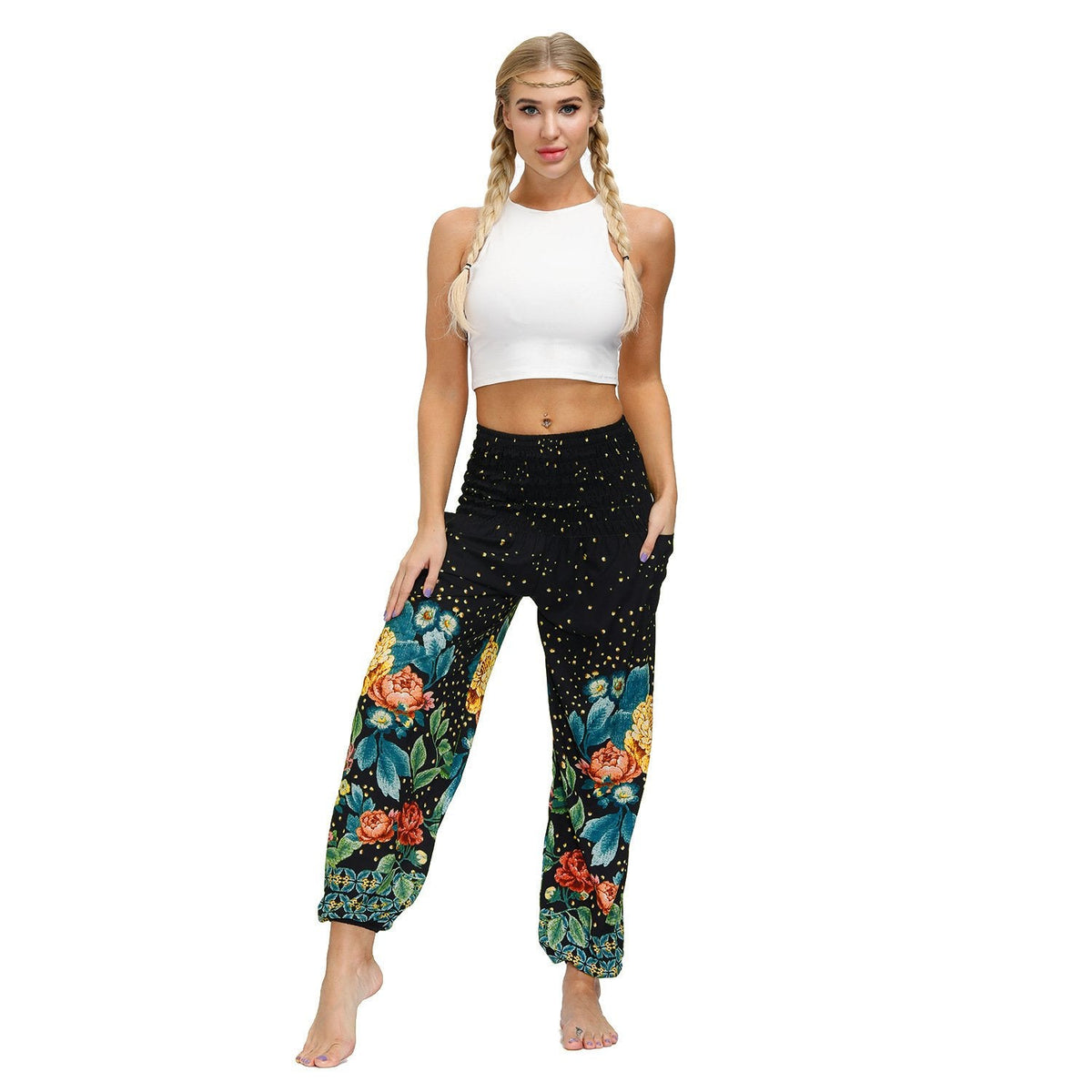 Bohemian New Floral Digital Printing Women'S Casual Sports Yoga Pants Loose Corset Pants Wholesale