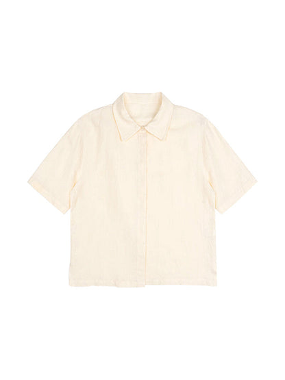 Loose Short Sleeves Buttoned Pleated Solid Color Split-Side Lapel Blouses&Shirts Tops