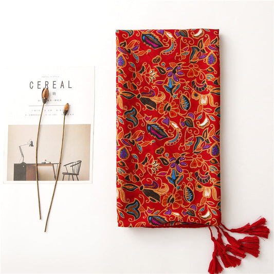 Ethnic Style Cotton Linen Scarf Tibet Grassland Bohemian Matching Silk Red Scarf