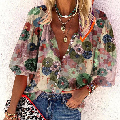 Women'S Lapel Print Shirt