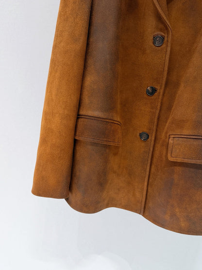 Miumiu 2026 Waxed Jacket Brown Suede Leather