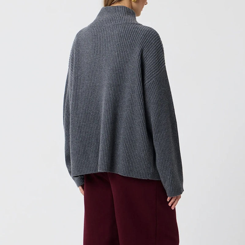 Simple Ribbed Knit Mock Neck Zip Up Cardigan