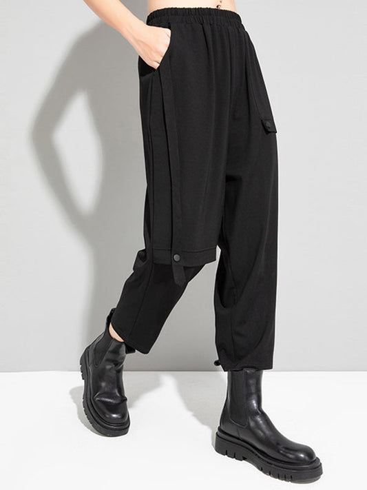 Simple Black Split-Joint High Waisted Casual Pants Bottom