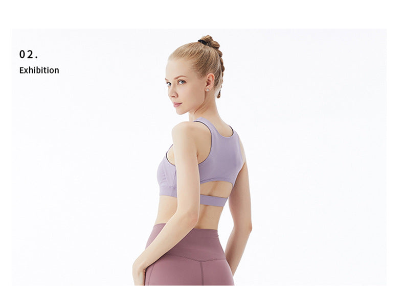 8 Colors Solid Color Sport Bra Women'S Shockproof Yoga Vest Fitness Sling Gathered Back Underwear