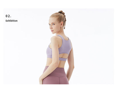 8 Colors Solid Color Sport Bra Women'S Shockproof Yoga Vest Fitness Sling Gathered Back Underwear