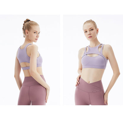8 Colors Solid Color Sport Bra Women'S Shockproof Yoga Vest Fitness Sling Gathered Back Underwear