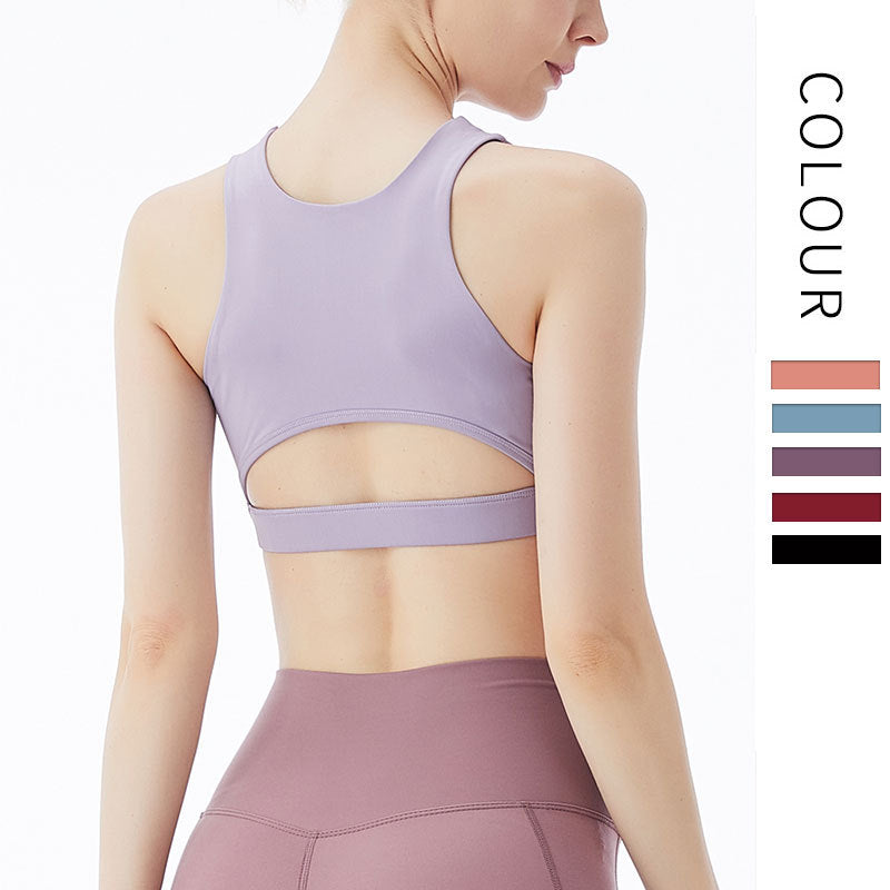 8 Colors Solid Color Sport Bra Women'S Shockproof Yoga Vest Fitness Sling Gathered Back Underwear