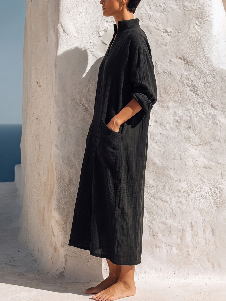 Women Premium Cotton Linen Loose Midi Dress