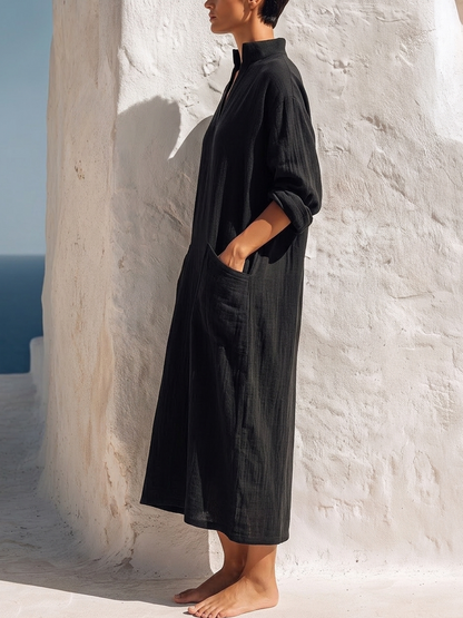 Women Premium Cotton Linen Loose Midi Dress