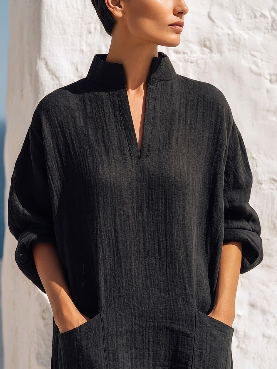 Women Premium Cotton Linen Loose Midi Dress