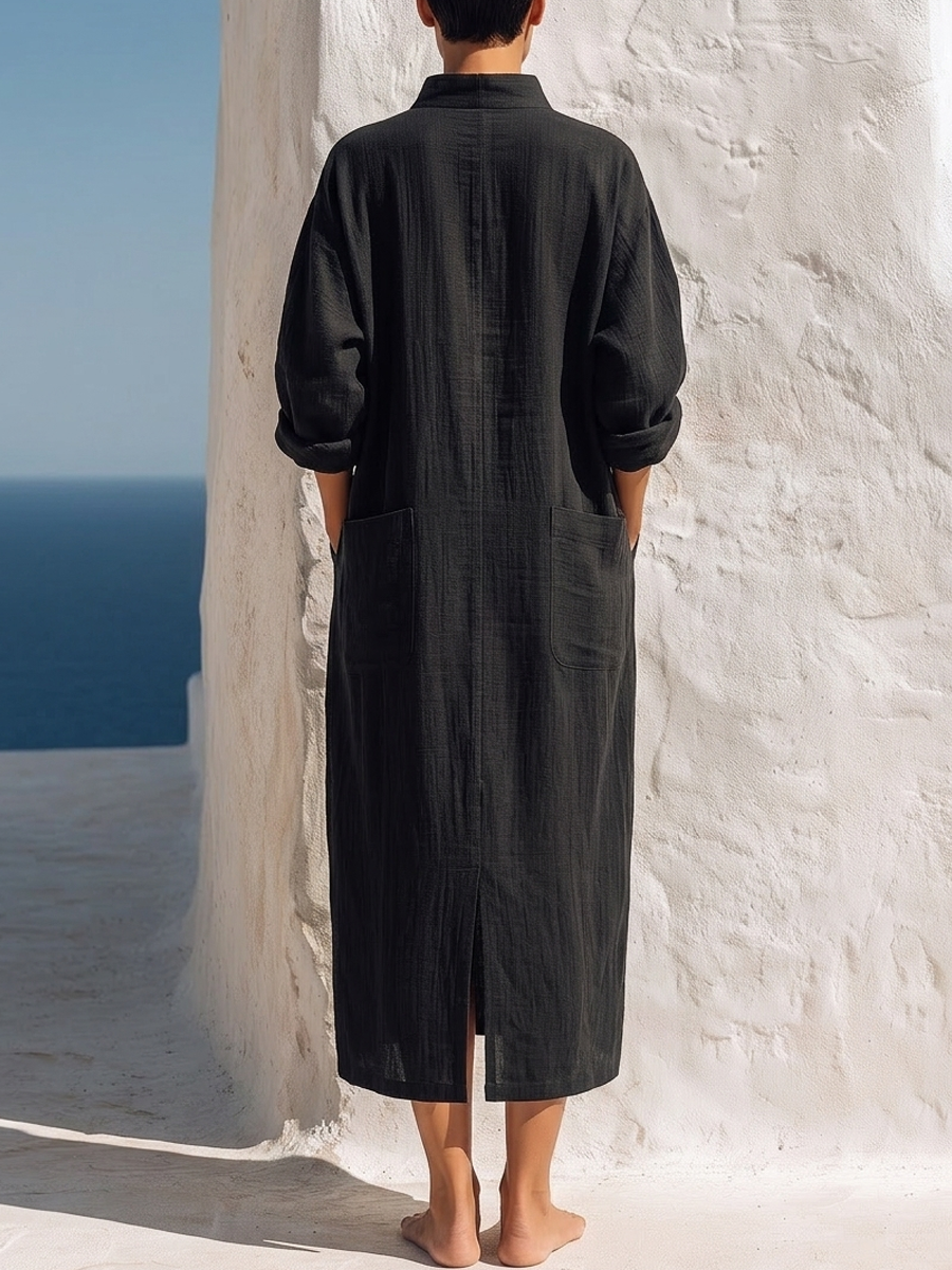 Women Premium Cotton Linen Loose Midi Dress