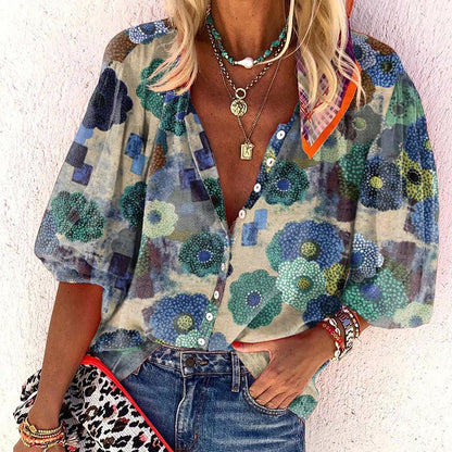 Women'S Lapel Print Shirt