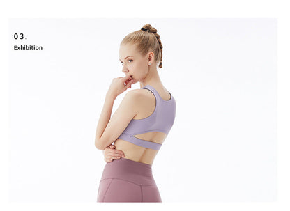 8 Colors Solid Color Sport Bra Women'S Shockproof Yoga Vest Fitness Sling Gathered Back Underwear