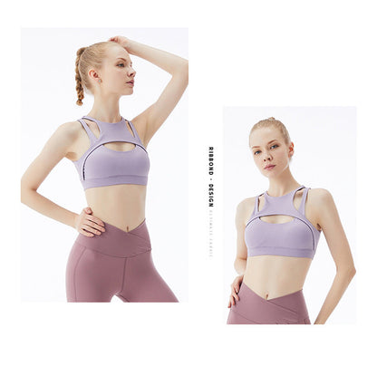 8 Colors Solid Color Sport Bra Women'S Shockproof Yoga Vest Fitness Sling Gathered Back Underwear