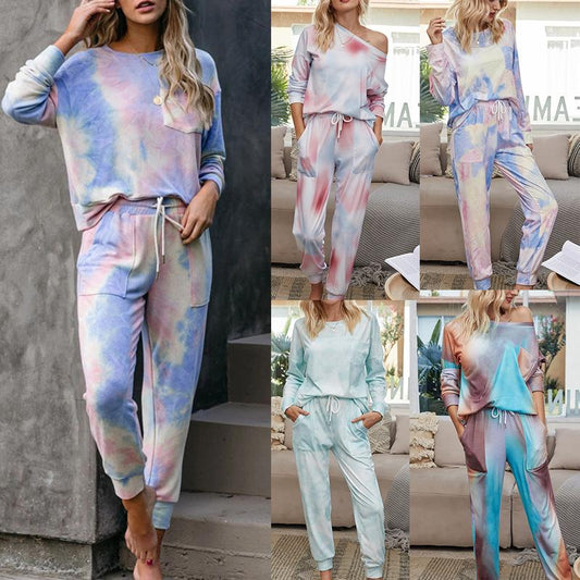 Autumn Women'S Gradient Pajamas Tie-Dyed Long-Sleeved Trousers Home Service Two-Piece Suit