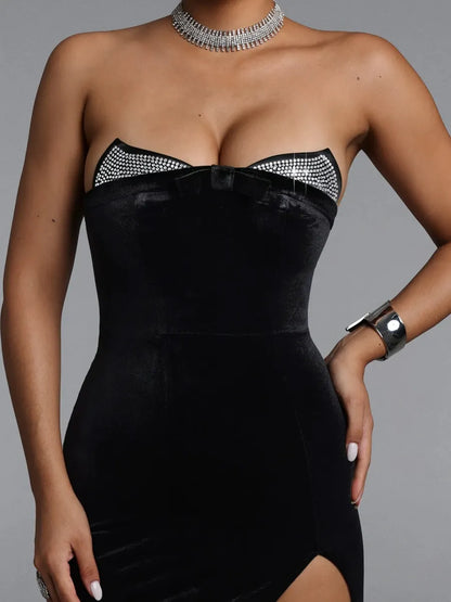 Monica Velvet Strapless Crystal-Trim Maxi Dress