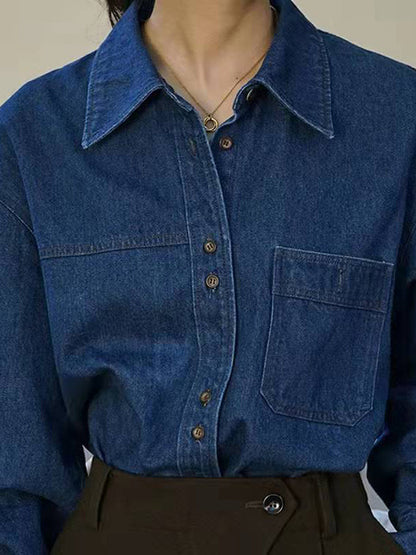 Long Sleeves Loose Split-Joint Lapel Blouses
