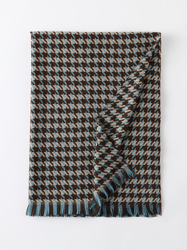 Fringed Houndstooth Keep Warm Shawl&Scarf