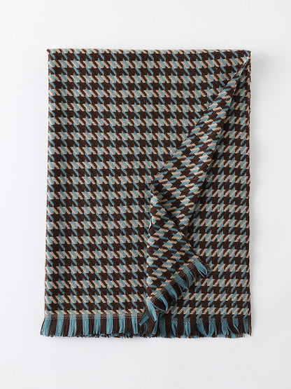 Fringed Houndstooth Keep Warm Shawl&Scarf