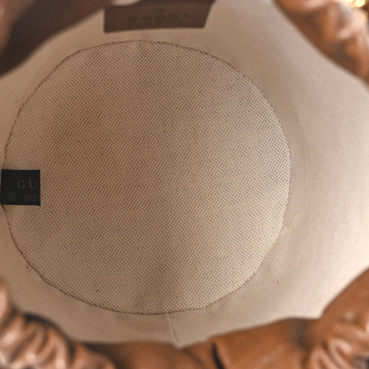 GG Supreme Monogram Azalea Sakai Calfskin Small Horsebit 1955 Drawstring Bucket Bag Beige Ebony Brown Sugar