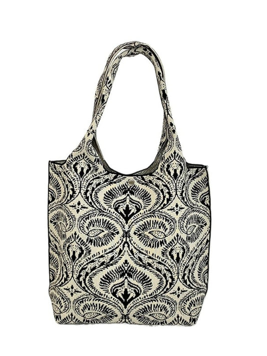 Cosbai - Vintage-patterned Shoulder &amp; Tote Bag