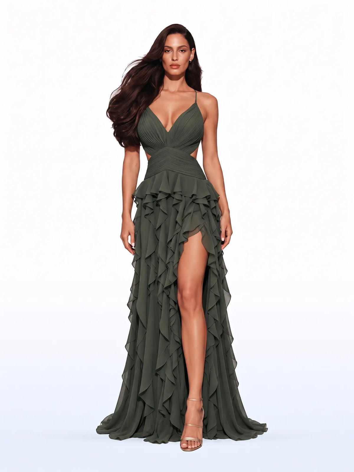 Lira Spaghetti Strap Cutout Ruffle Maxi Dress