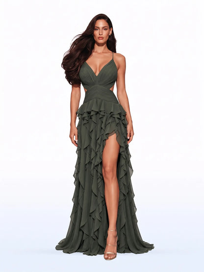 Lira Spaghetti Strap Cutout Ruffle Maxi Dress