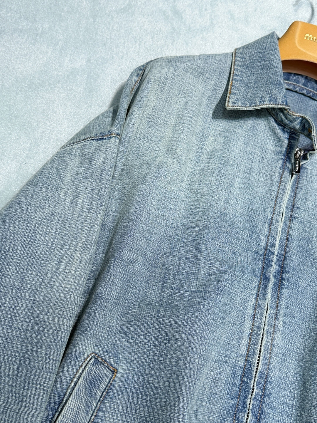 Miumiu 2026 Denim Blouson Jacket Light Blue Cotton
