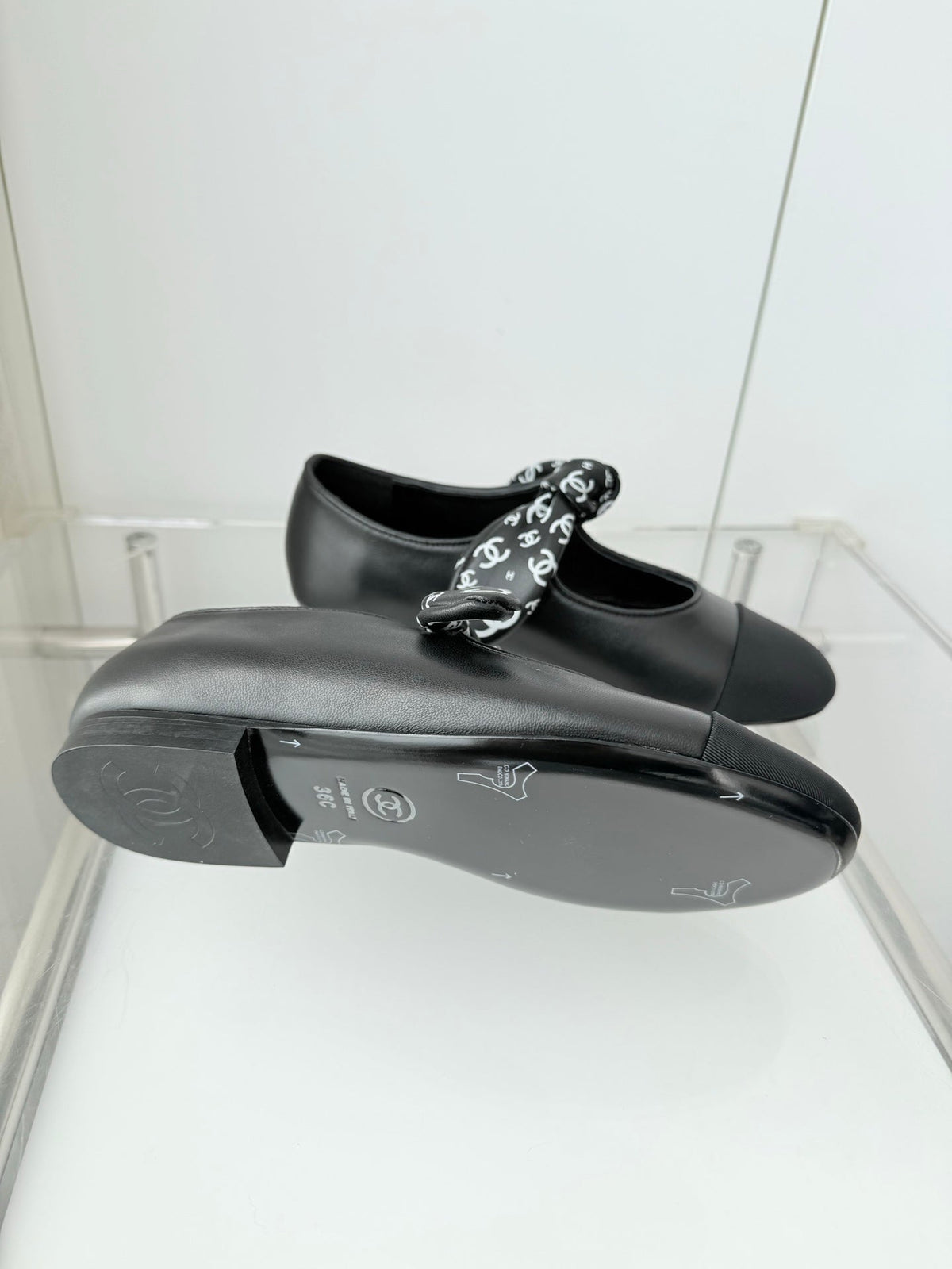 Chanel 26 Double C Heel Pump With Silk Ribbon Black Lambskin 597333