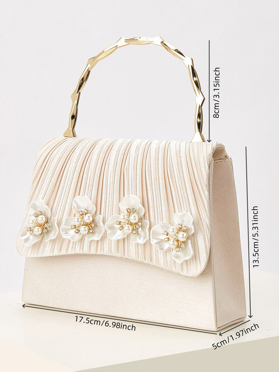 Eliza Pleated Pearl Flower Handbag