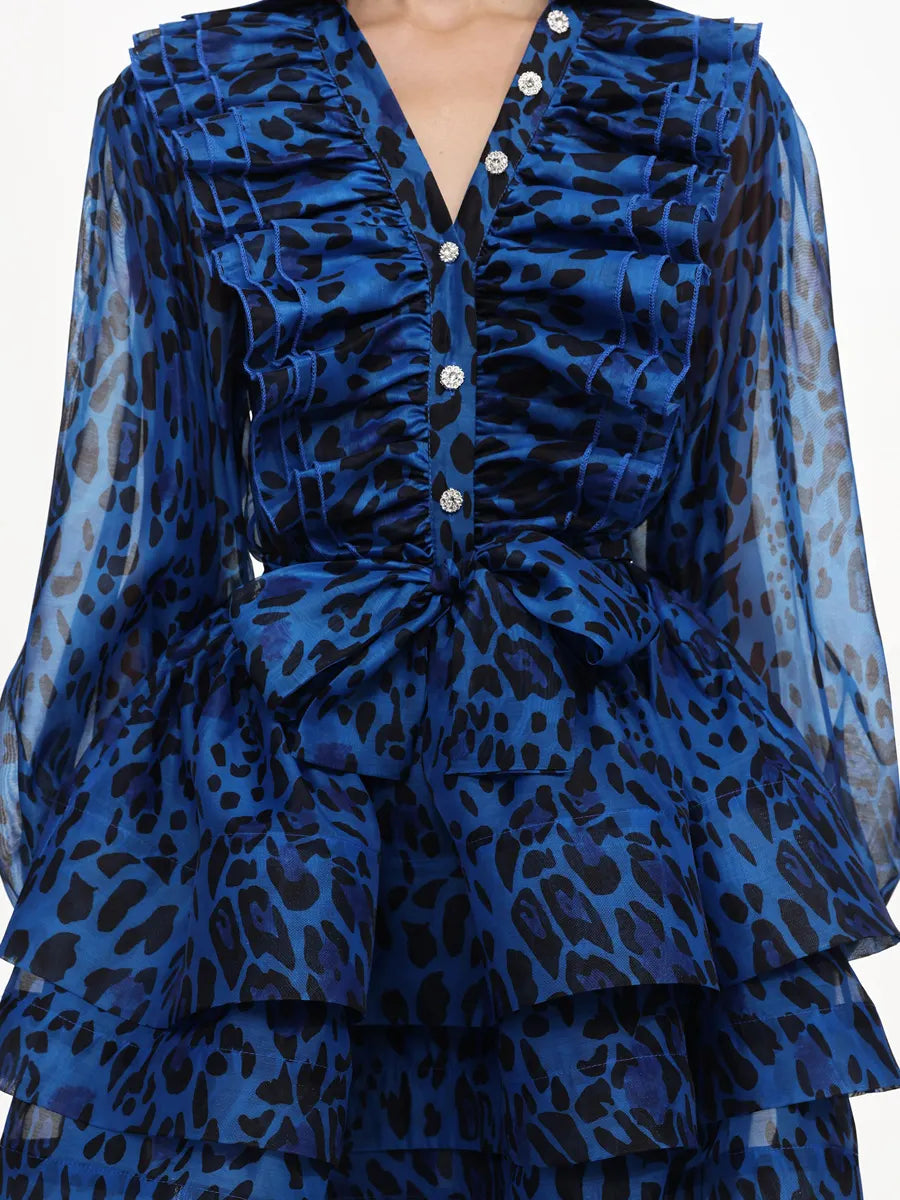 Halle Ruffle Leopard Print Woven Mini Dress
