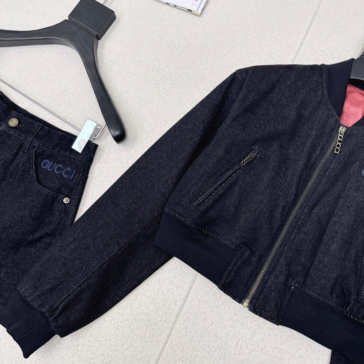 Gucci 25 Short Stand-up Collar Jacket Dark Blue Cotton 596441